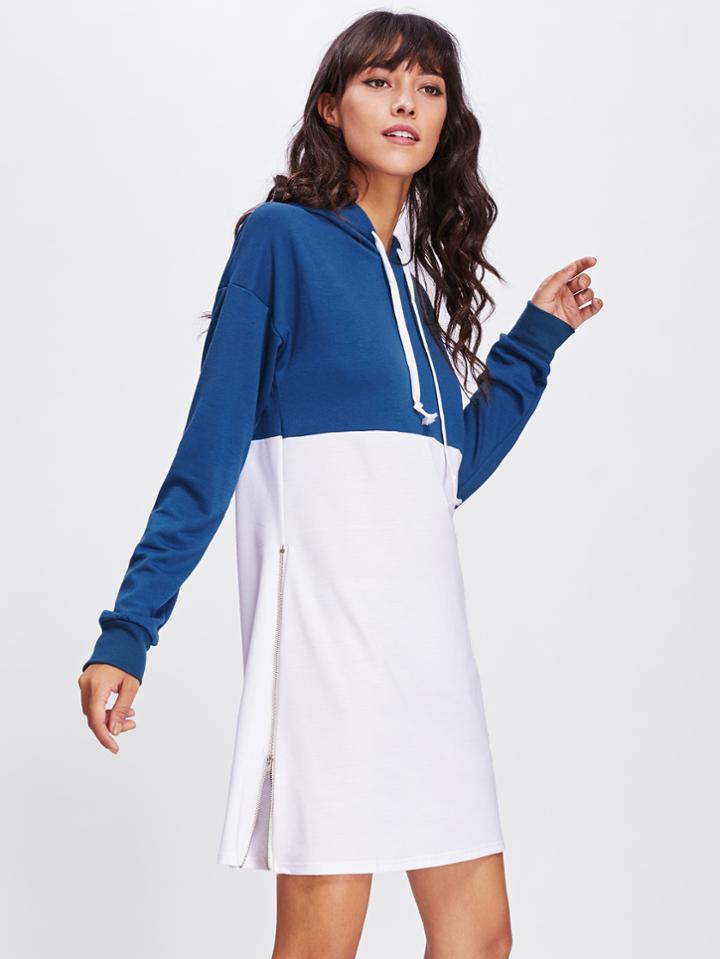 Shein Color Block Side Zipper Sweatshirt Dress