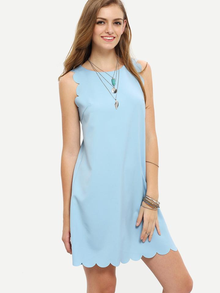 Shein Light Blue Sleeveless Scallop Shift Dress