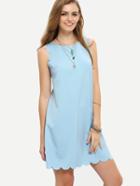 Shein Light Blue Sleeveless Scallop Shift Dress