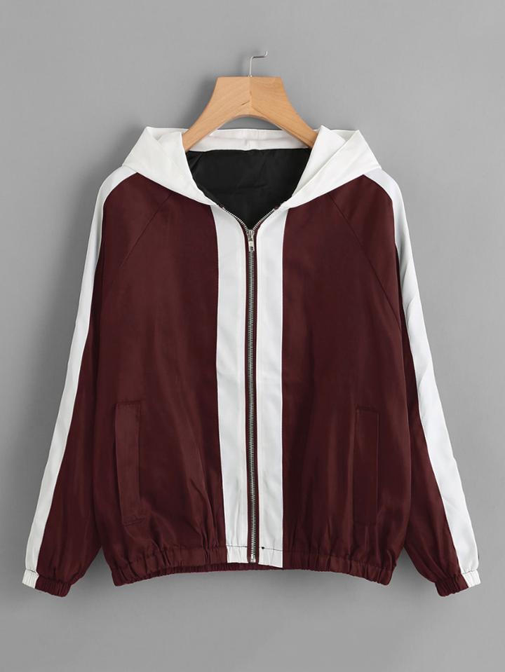 Shein Contrast Panel Letter Embroidered Raglan Sleeve Jacket