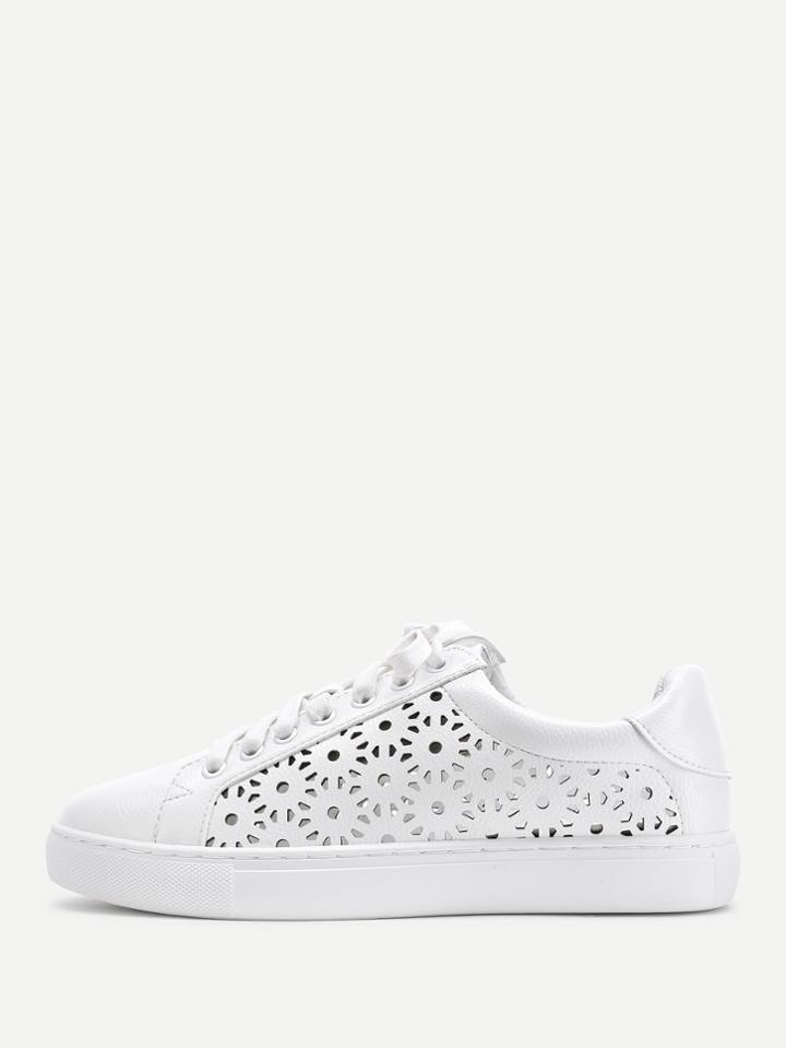 Shein Laser Cut Lace Up Pu Sneakers