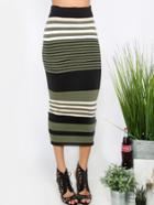 Shein Multicolor Striped Sheath Midi Skirt