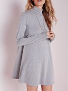 Shein Grey Polo Neck Long Sleeve Loose T-shirt