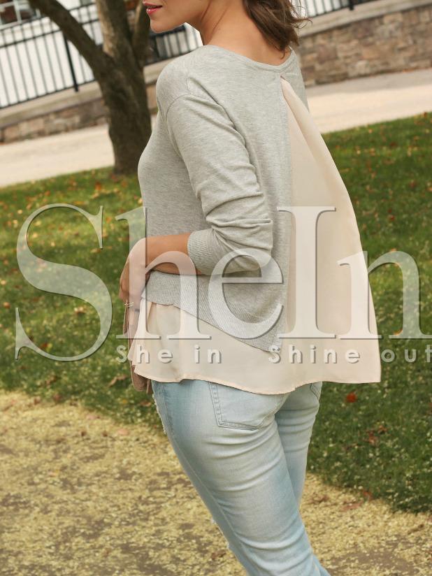 Shein Grey Apricot Color Block T-shirt