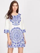 Shein Porcelain Print Vented Hem Dress