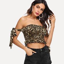 Shein Knot Detail Frill Trim Shirred Crop Tee