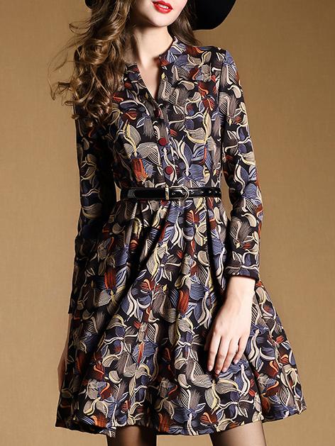 Shein Multicolor V Neck Long Sleeve Drawstring Pockets Dress