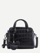 Shein Black Embossed Pu Mickey Trim Handbag With Strap