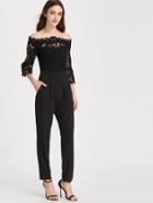 Shein Off Shoulder Lace Overlay Top Tapered Jumpsuit