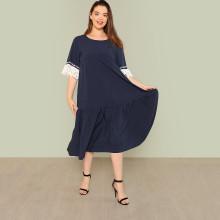 Shein Plus Lace Trim Ruffle Hem Dress