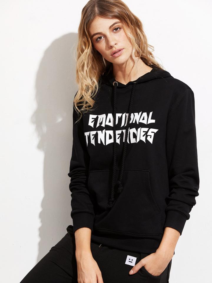 Shein Black Letter Print Hoodie