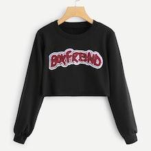Shein Contrast Sequin Letter Patched Sweatshirt
