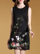 Shein Black Sleeveless Crane Shift Dress