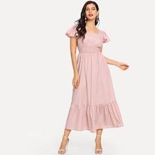 Shein Flutter Sleeve Shirred Waist Ruffle Hem Dress