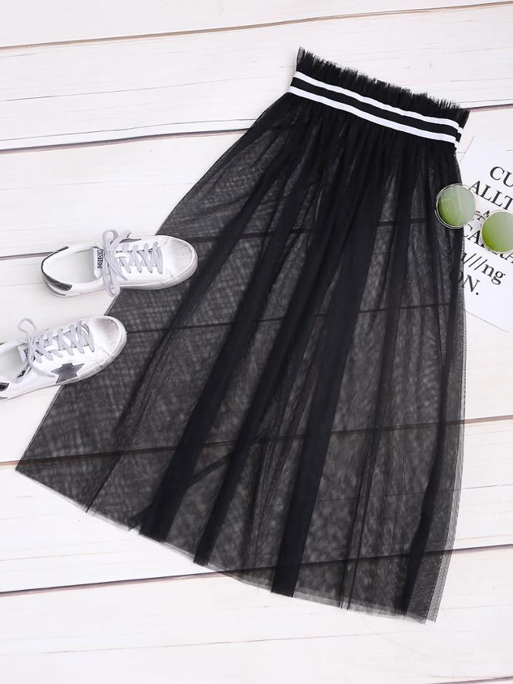 Shein Contrast Tape Frill Waist Mesh Skirt