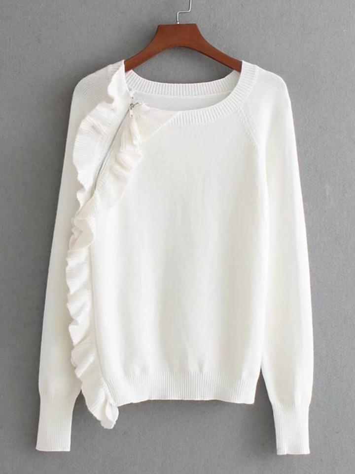 Shein Oblique Zipper Ruffle Detail Knitwear