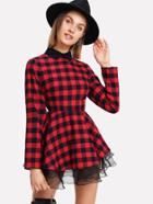 Shein Ruffle Organza Trim Checked Fit & Flare Dress