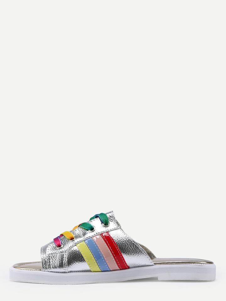 Shein Silver Contrast Criss Cross Platform Slippers