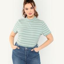 Shein Plus Mock Neck Striped Tee