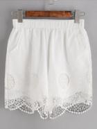 Shein White Embroidered Crochet Scallop Hem Shorts