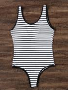 Shein Black And White Striped One-piece Swimwear