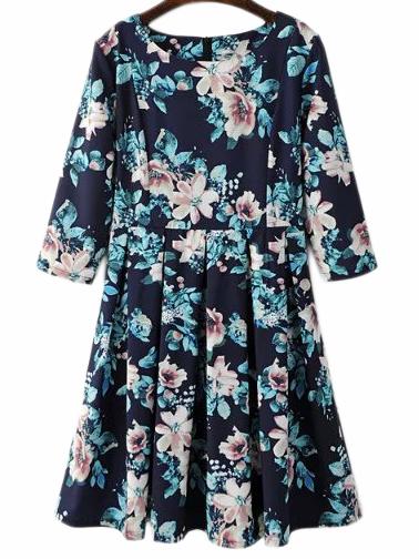Shein Multicolor Zipper Back Jacquard Pleated Dress