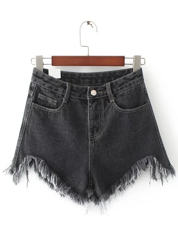 Shein Black Raw Hem Denim Shorts