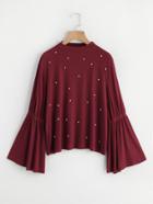 Shein Pearls Beaded Flounce Sleeve Top