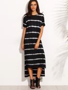 Shein Black Tie Dye Stripe High Low T-shirt Dress
