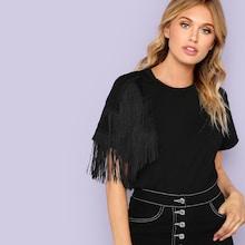 Shein Tiered Fringe Embellished Tee