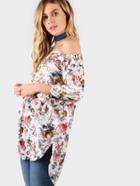 Shein Off The Shoulder Tie Sleeve Dolphin Hem Ditsy Top