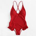 Shein Open Back Ruffle Detail Swimsuit
