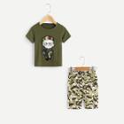 Shein Boys Patched Tee With Camo Shorts