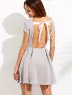 Shein Grey Open Back Bow Tie Flare Dress