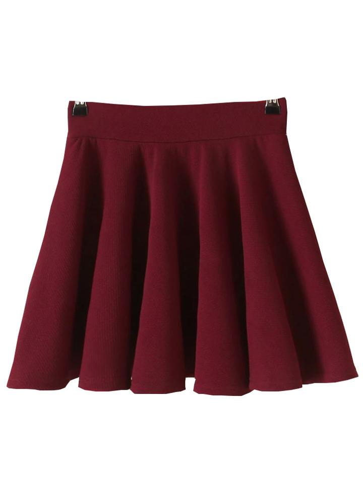 Shein Elastic Waist A-line Burgundy Skirt