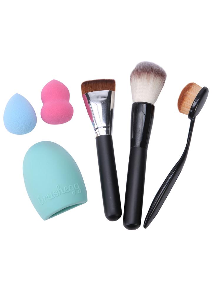 Shein 6pcs Brush Cleaning Brush Powder Puff Makeup Tool Set