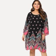 Shein Plus Flower & Paisley Print Tunic Dress