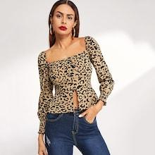 Shein Leopard Print Square-neck Blouse