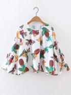 Shein Fluted Sleeve Fruit Print Blouse