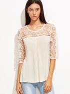 Shein Apricot Lace Crochet Sheer Sleeve Blouse