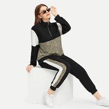 Shein Plus Leopard Print Half Placket Tee & Pants Set