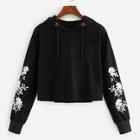 Shein Floral Embroidery Drawstring Detail Hoodie