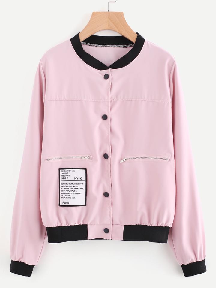 Shein Contrast Trim Patch Detail Single Breasted Jacket