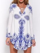 Shein Bell Sleeve Self-tie Paisley Print Dress
