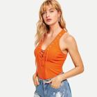 Shein Grommet Lace Up Front Ribbed Top