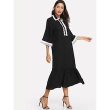Shein Half Placket Contrast Ruffle Trim Dress
