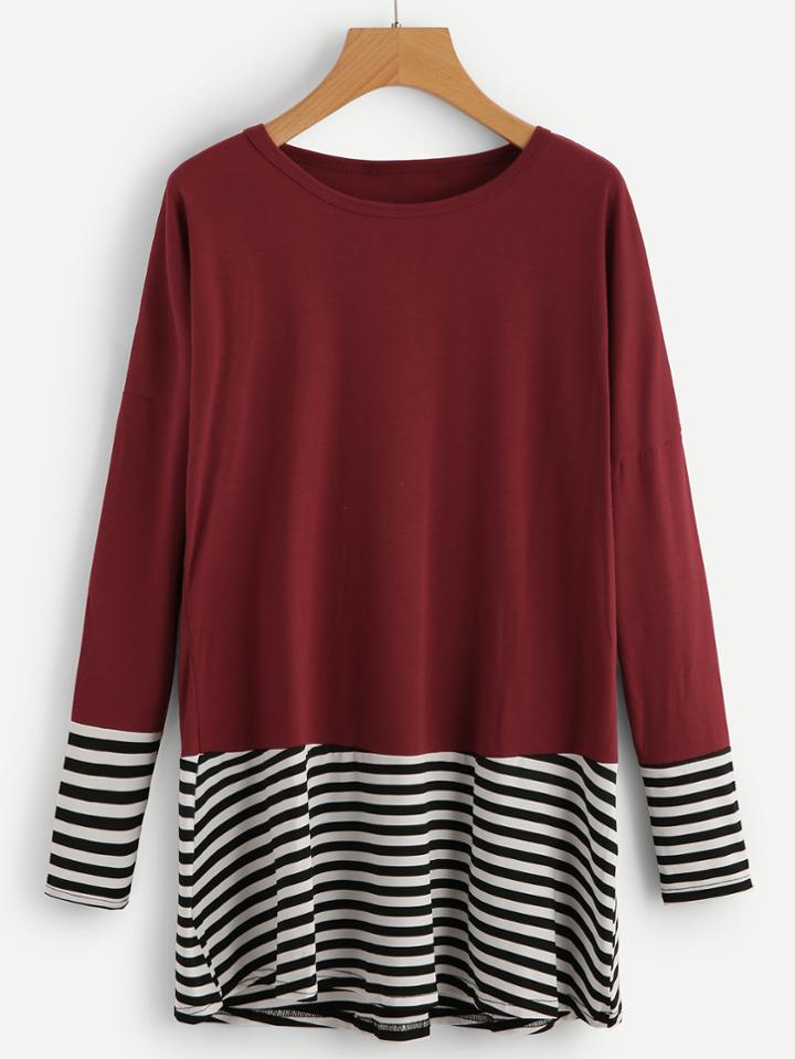 Shein Contrast Striped Hem Tee Dress