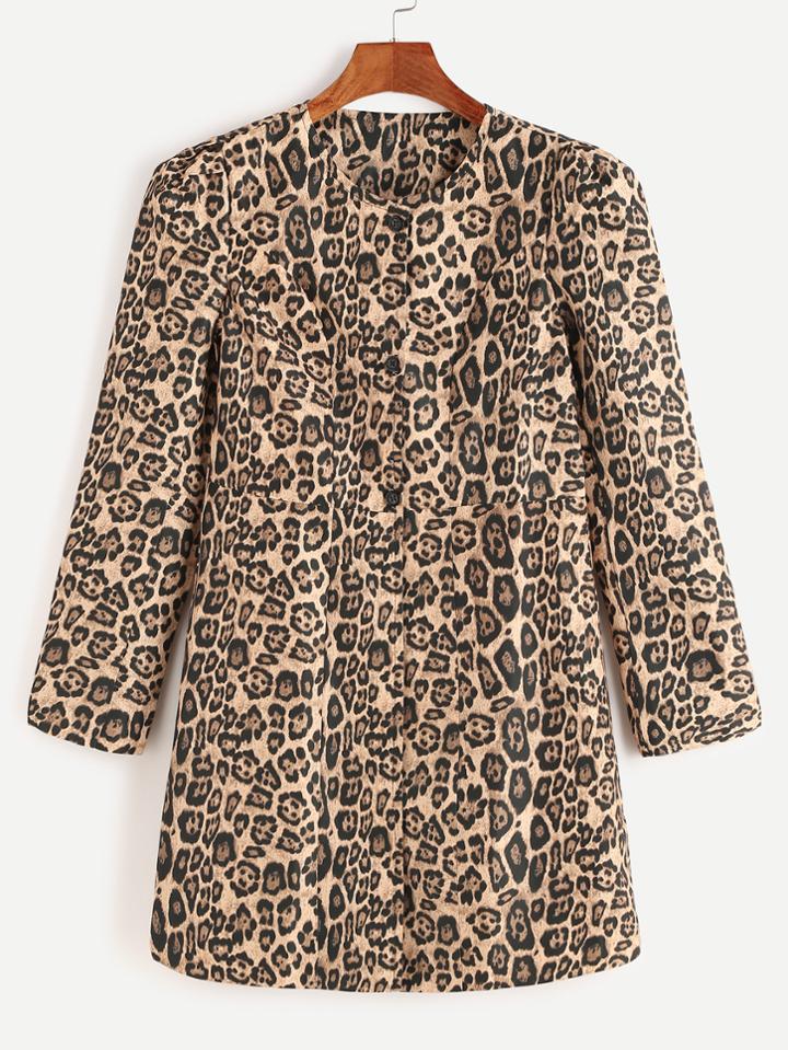 Shein Yellow Leopard Print Single Breasted Coat