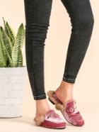 Shein Pink Velvet Fur Lined Loafer Slippers