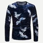 Shein Men Crane Print Velvet Tee